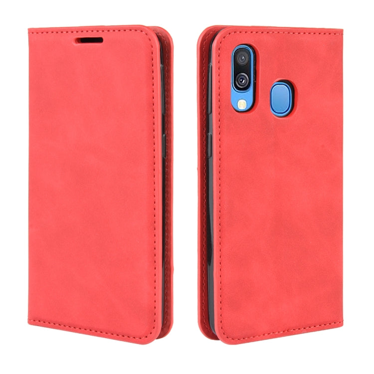 For Galaxy A40 Retro-skin Business Magnetic Suction Leather Case with Holder & Card Slots & Wallet