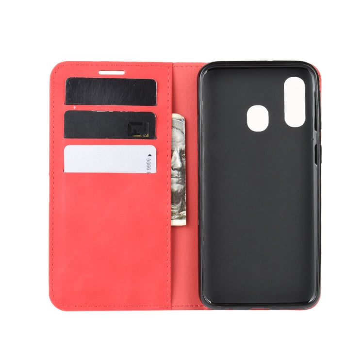 For Galaxy A40 Retro-skin Business Magnetic Suction Leather Case with Holder & Card Slots & Wallet