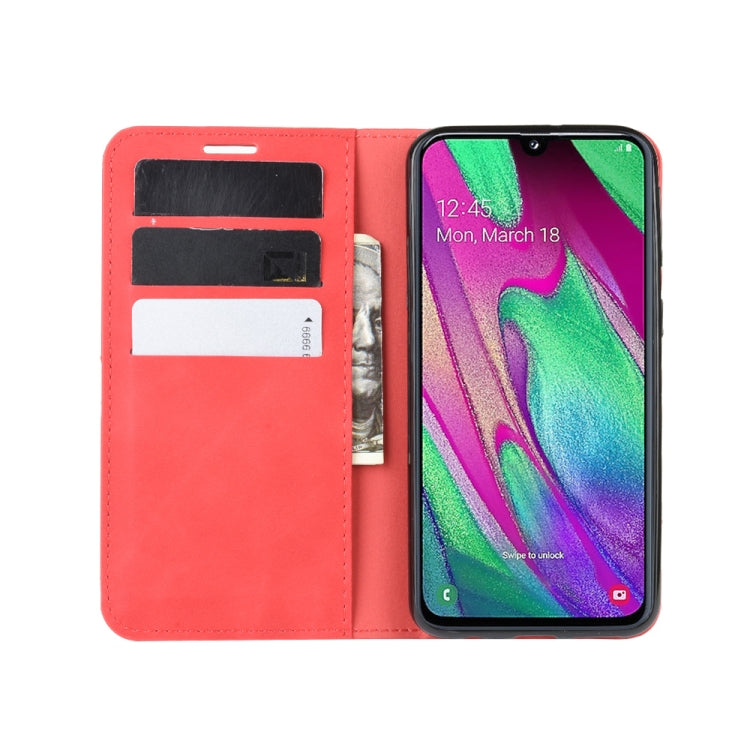 For Galaxy A40 Retro-skin Business Magnetic Suction Leather Case with Holder & Card Slots & Wallet