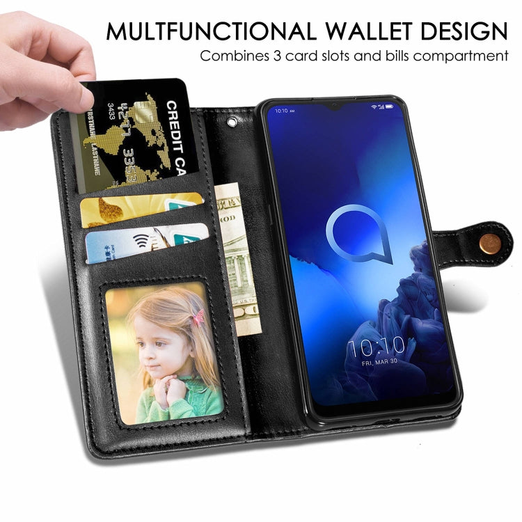 For Alcatel 3X 2019 Retro Solid Color Leather Buckle Mobile Phone Protection Leather Case with Photo Frame & Card Slot & Wallet & Bracket Function