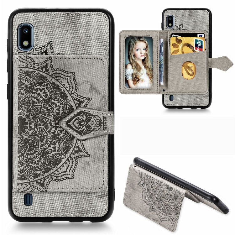 For Galaxy A10 Mandala Embossed Magnetic Cloth PU + TPU + PC Case with Holder & Card Slots & Wallet & Photo Frame & Strap