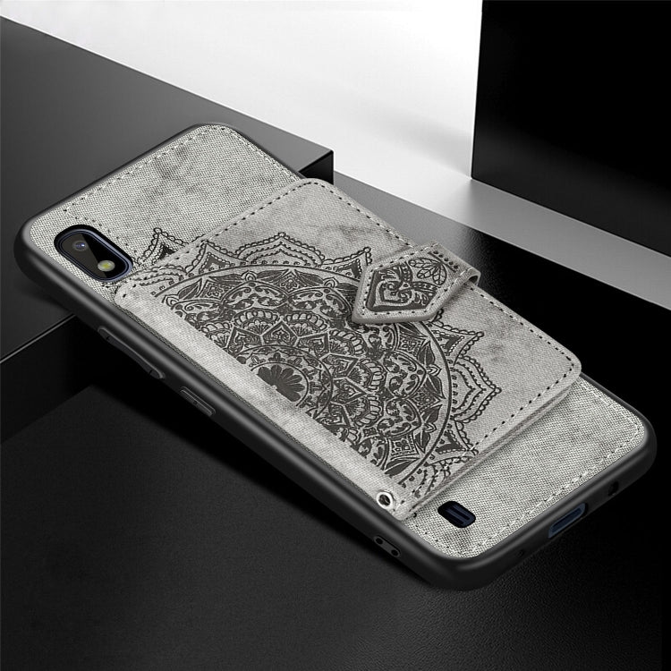 For Galaxy A10 Mandala Embossed Magnetic Cloth PU + TPU + PC Case with Holder & Card Slots & Wallet & Photo Frame & Strap