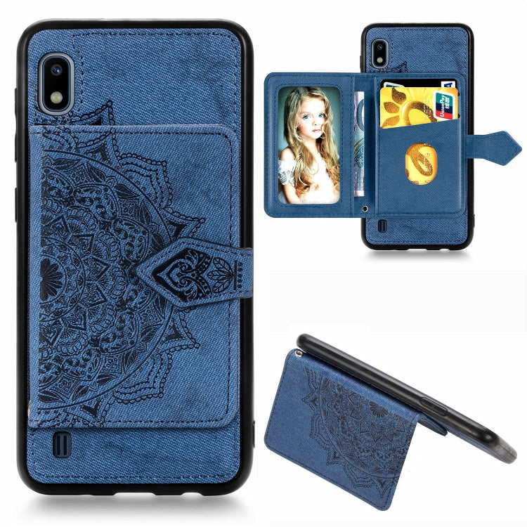 For Galaxy A10 Mandala Embossed Magnetic Cloth PU + TPU + PC Case with Holder & Card Slots & Wallet & Photo Frame & Strap