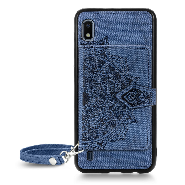 For Galaxy A10 Mandala Embossed Magnetic Cloth PU + TPU + PC Case with Holder & Card Slots & Wallet & Photo Frame & Strap