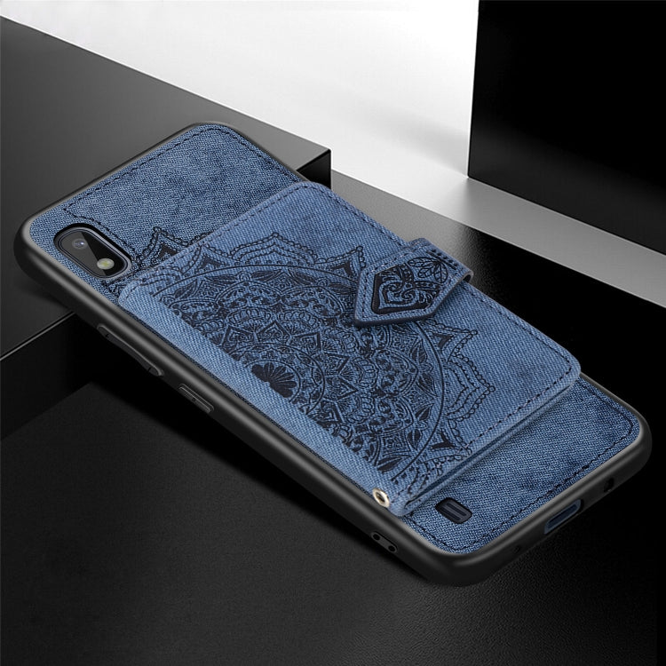 For Galaxy A10 Mandala Embossed Magnetic Cloth PU + TPU + PC Case with Holder & Card Slots & Wallet & Photo Frame & Strap