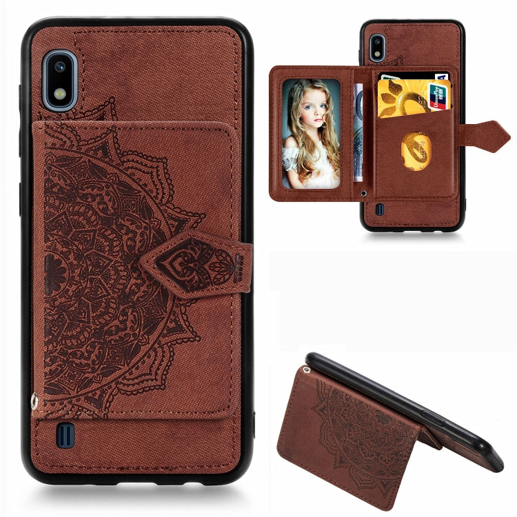 For Galaxy A10 Mandala Embossed Magnetic Cloth PU + TPU + PC Case with Holder & Card Slots & Wallet & Photo Frame & Strap