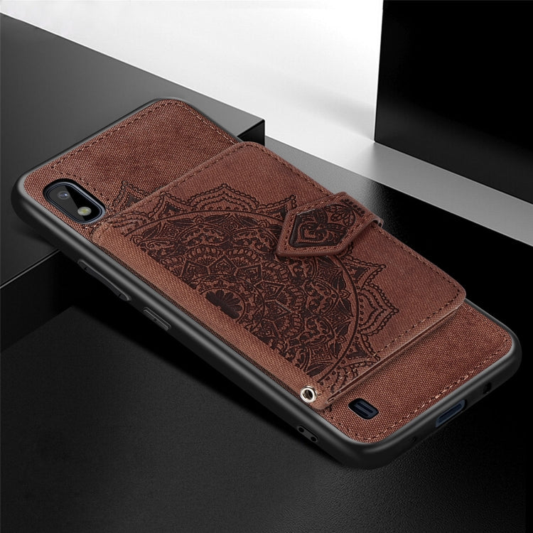 For Galaxy A10 Mandala Embossed Magnetic Cloth PU + TPU + PC Case with Holder & Card Slots & Wallet & Photo Frame & Strap