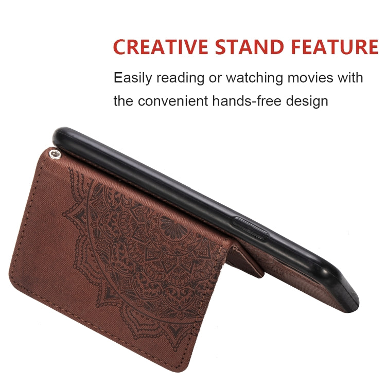 For Galaxy M20 Mandala Embossed Magnetic Cloth PU + TPU + PC Case with Holder & Card Slots & Wallet & Photo Frame & Strap