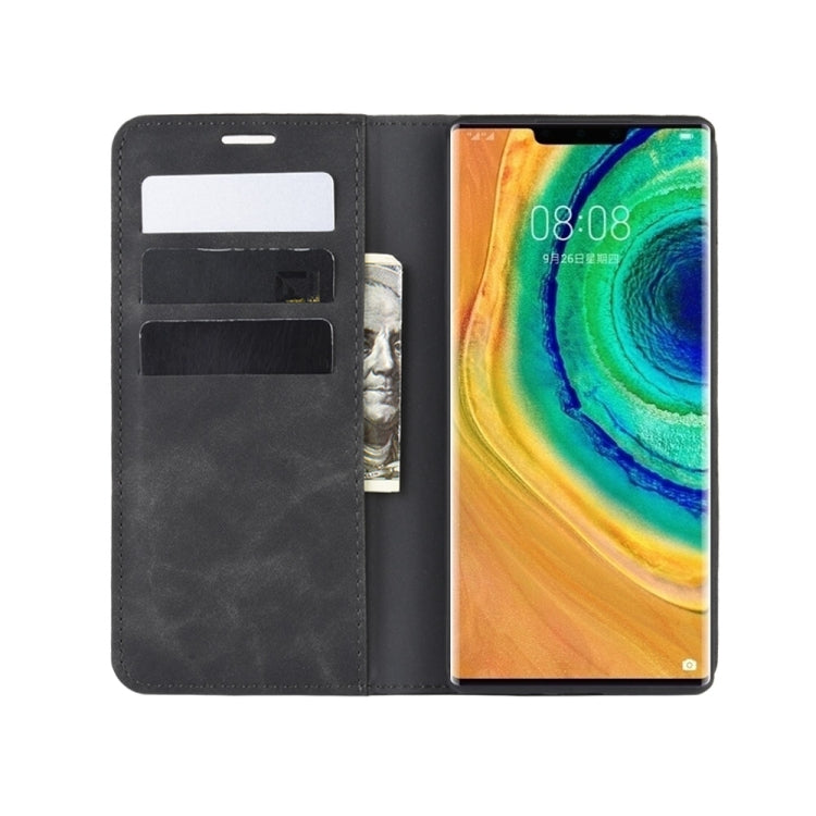 For Huawei Mate 30 Pro Retro-skin Business Magnetic Suction Leather Case with Holder & Card Slots & Wallet