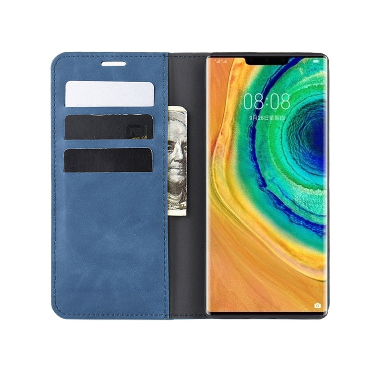 For Huawei Mate 30 Pro Retro-skin Business Magnetic Suction Leather Case with Holder & Card Slots & Wallet
