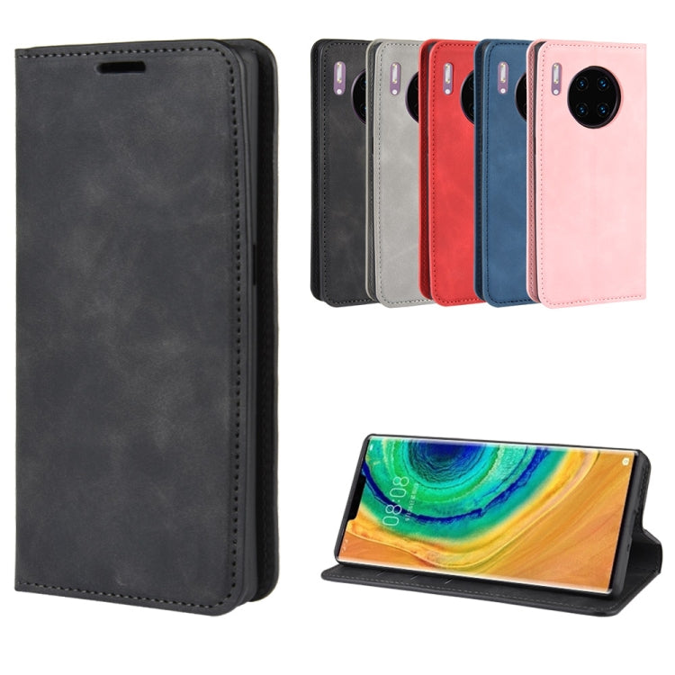 For Huawei Mate 30 Pro Retro-skin Business Magnetic Suction Leather Case with Holder & Card Slots & Wallet