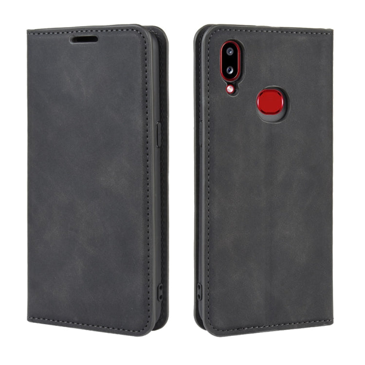 For Galaxy A10s Retro-skin Business Magnetic Suction Leather Case with Holder & Card Slots & Wallet