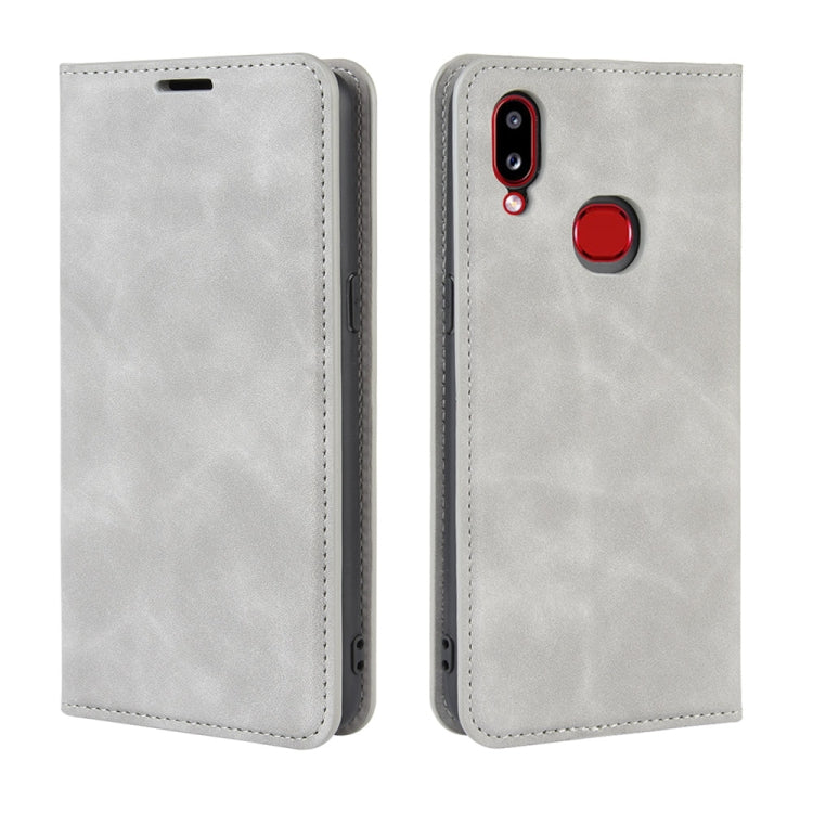 For Galaxy A10s Retro-skin Business Magnetic Suction Leather Case with Holder & Card Slots & Wallet