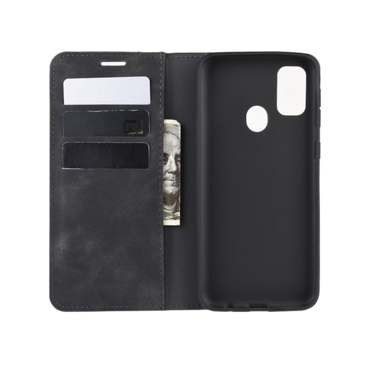 For Galaxy M30s Retro-skin Business Magnetic Suction Leather Case with Holder & Card Slots & Wallet