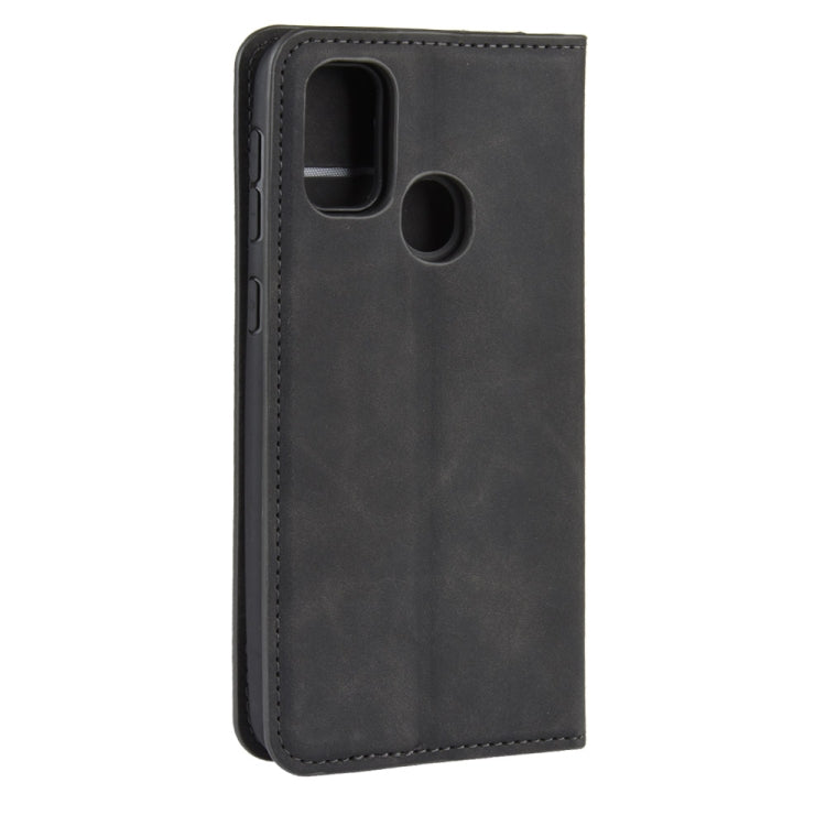 For Galaxy M30s Retro-skin Business Magnetic Suction Leather Case with Holder & Card Slots & Wallet