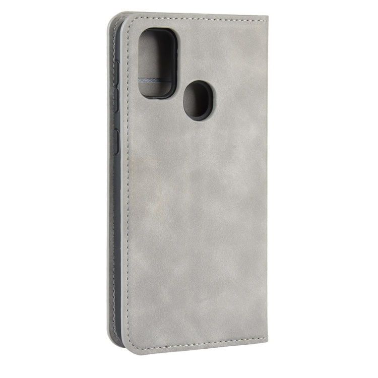 For Galaxy M30s Retro-skin Business Magnetic Suction Leather Case with Holder & Card Slots & Wallet