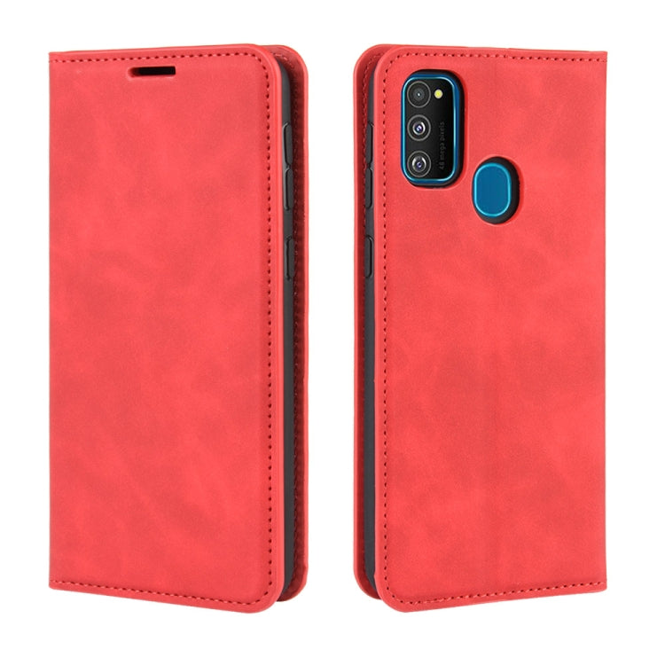 For Galaxy M30s Retro-skin Business Magnetic Suction Leather Case with Holder & Card Slots & Wallet