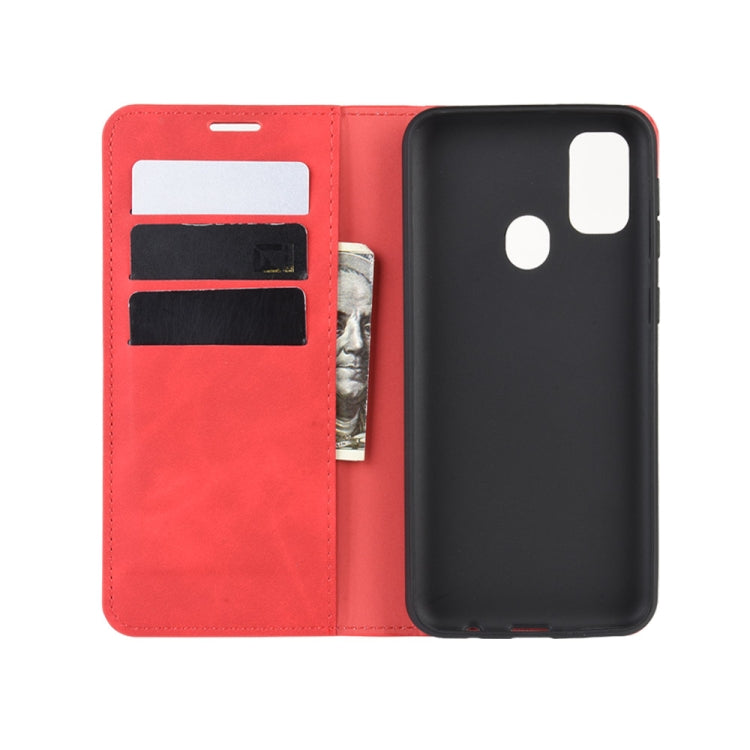 For Galaxy M30s Retro-skin Business Magnetic Suction Leather Case with Holder & Card Slots & Wallet