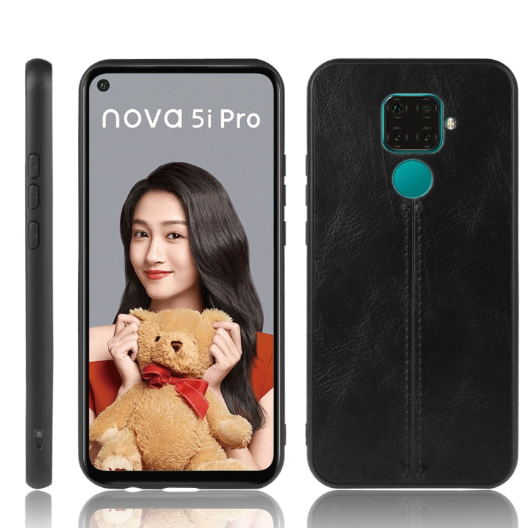 For Huawei Nova 5i Pro / Nova 5z Shockproof Sewing Cow Pattern Skin PC + PU + TPU Case