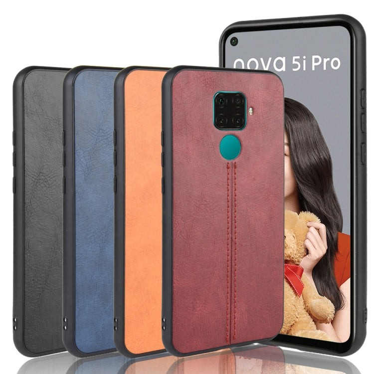 For Huawei Nova 5i Pro / Nova 5z Shockproof Sewing Cow Pattern Skin PC + PU + TPU Case