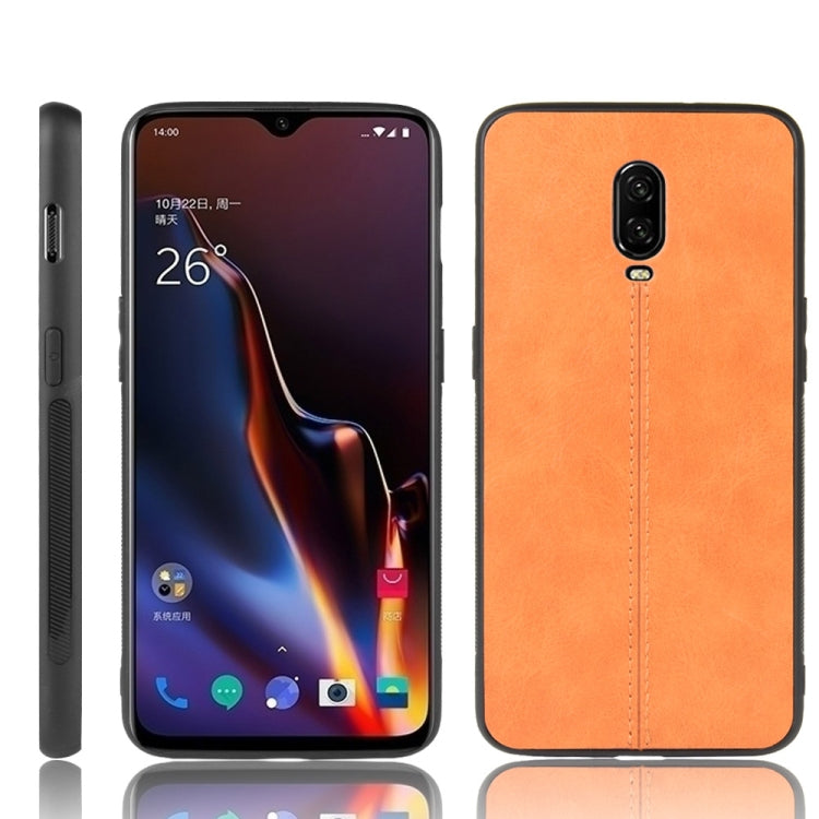 For OnePlus 6T Shockproof Sewing Cow Pattern Skin PC + PU + TPU Case