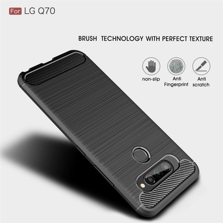 For LG Q70 Brushed Texture Carbon Fiber TPU Case