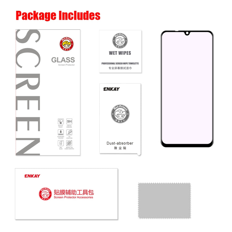 For Huawei Honor  20 Lite ENKAY Hat-Prince 0.2mm 9H 3D Full Screen Soft Carbon Fiber Edges Anti-Blue-Ray Tempered Glass Film