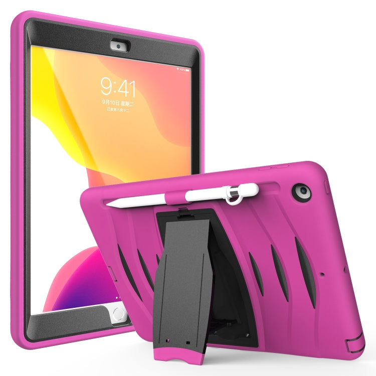 For iPad 10.2 2019 360 Degree Rotation PC + Silicone Protective Case with Holder & Hand-strap