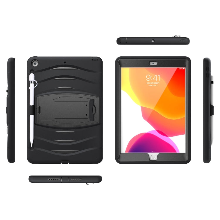 For iPad 10.2 2019 360 Degree Rotation PC + Silicone Protective Case with Holder & Hand-strap