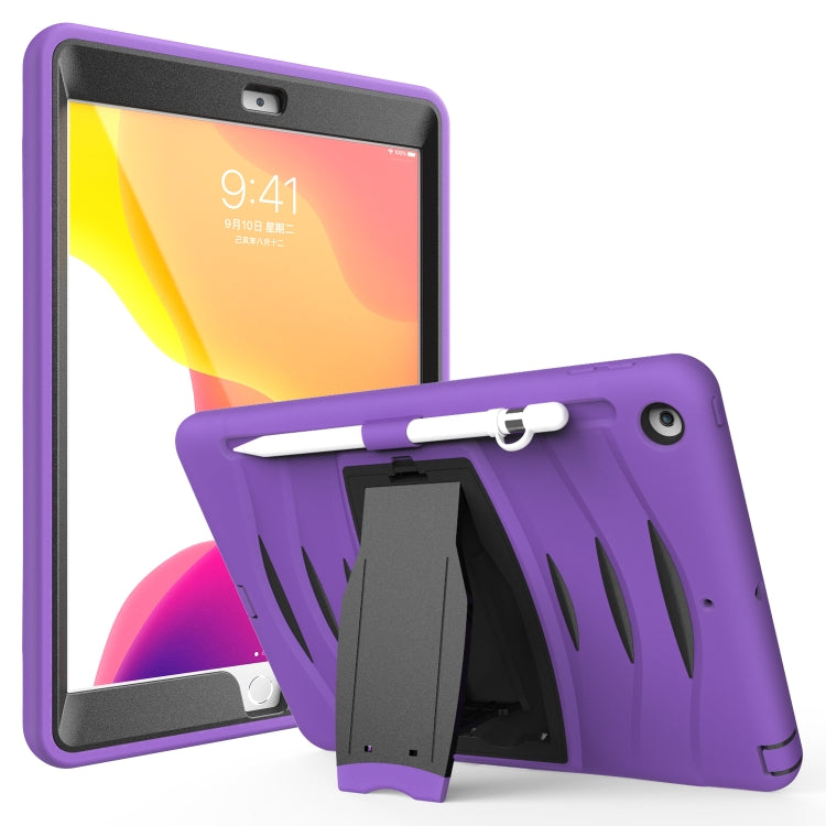 For iPad 10.2 2019 360 Degree Rotation PC + Silicone Protective Case with Holder & Hand-strap