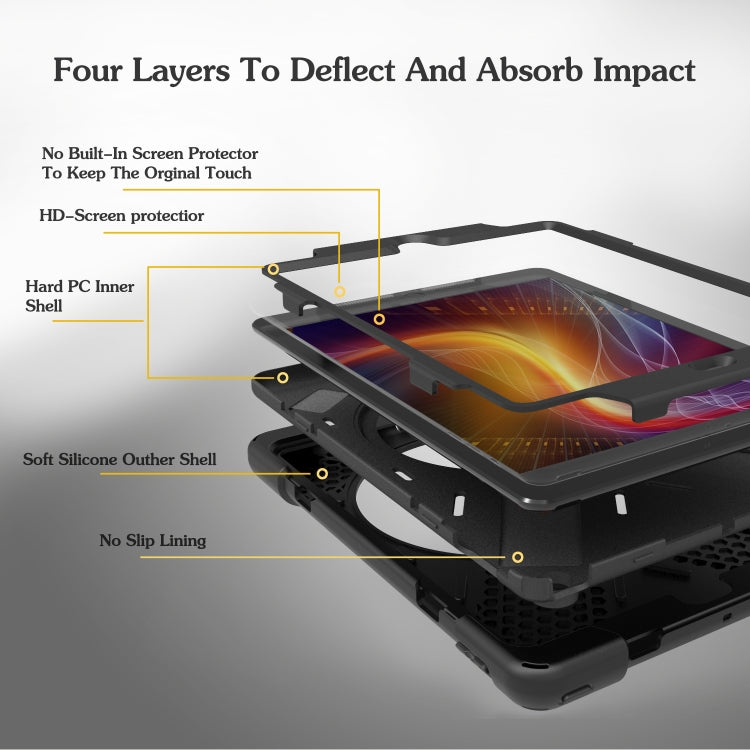 For Galaxy Tab A 10.1 ï¼ˆ2019ï¼‰ T510/T515  360 Degree Rotation PC + Silicone Protective Case with Holder & Hand-strap