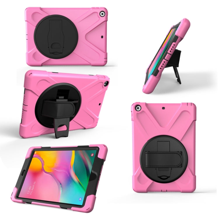 For Galaxy Tab A 10.1 ï¼ˆ2019ï¼‰ T510/T515  360 Degree Rotation PC + Silicone Protective Case with Holder & Hand-strap