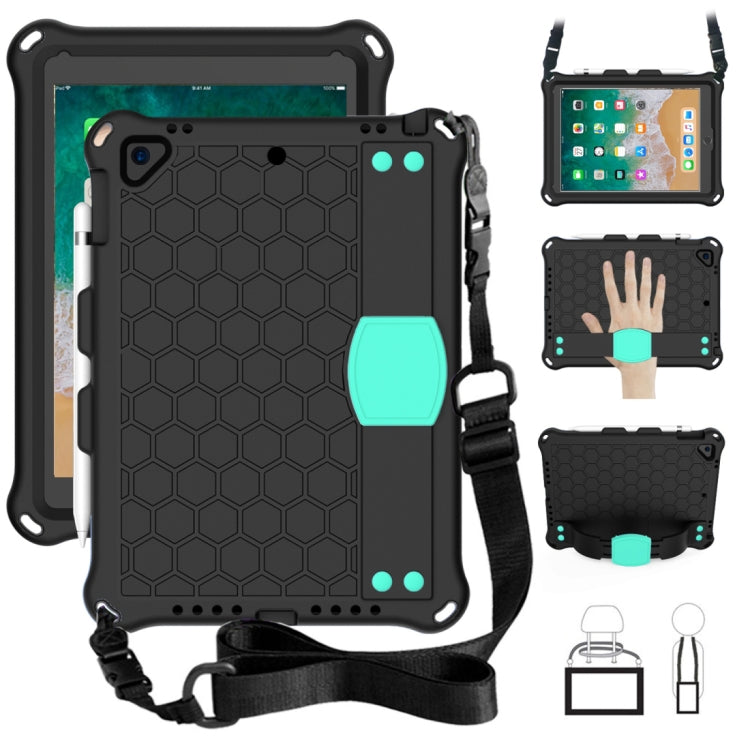 For iPad 9.7 2017/2018 Honeycomb Design EVA + PC Four Corner Anti Falling Flat Protective Shell With Straps