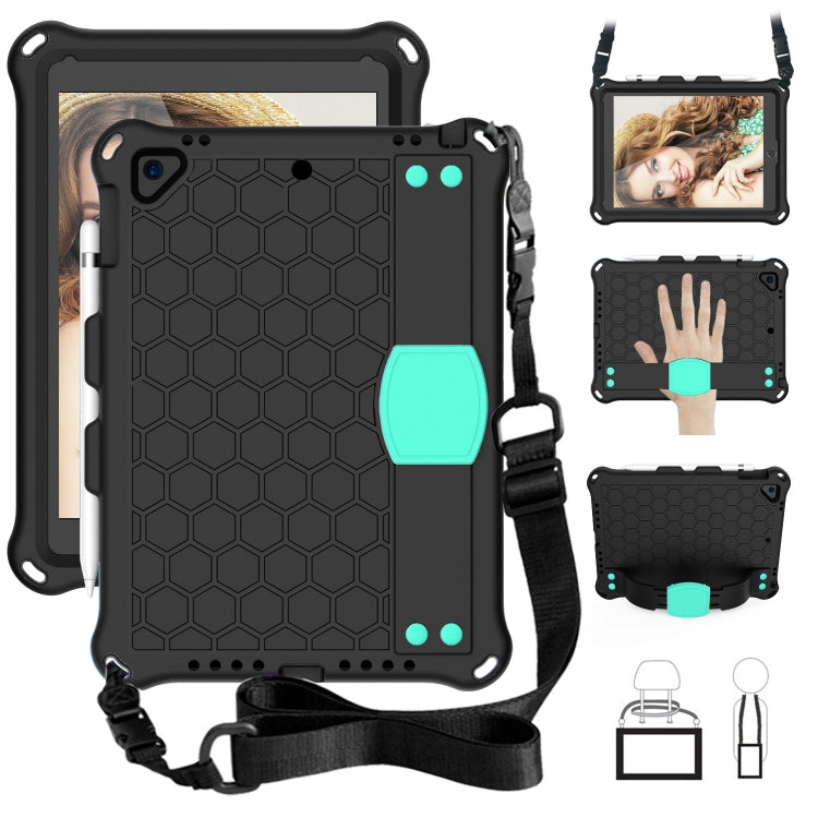 For iPad 9.7 2017/2018 Honeycomb Design EVA + PC Four Corner Anti Falling Flat Protective Shell With Straps