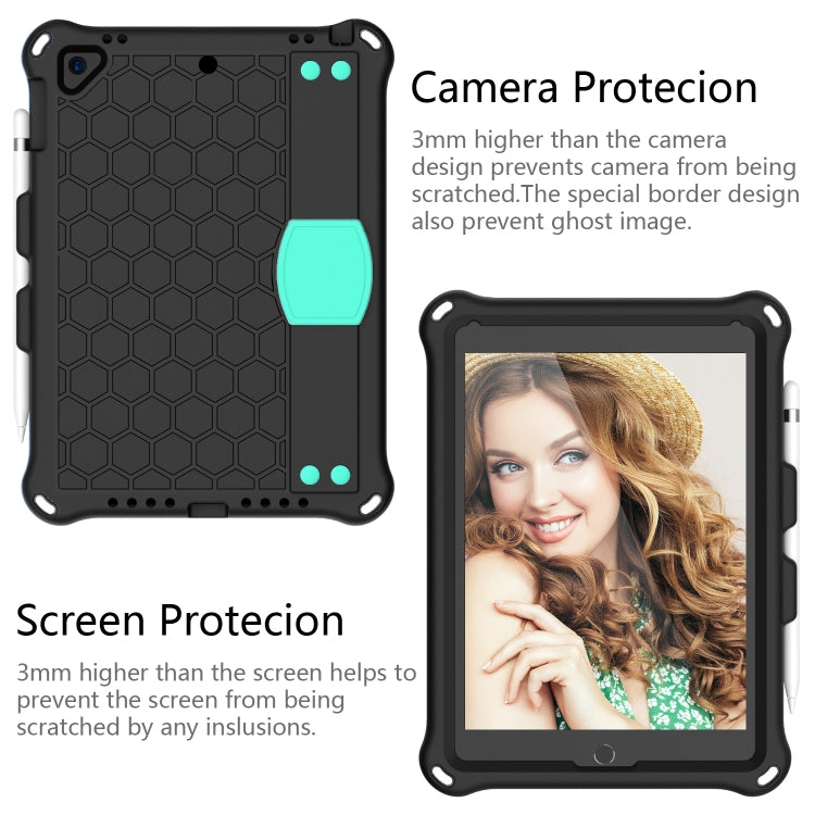 For iPad 9.7 2017/2018 Honeycomb Design EVA + PC Four Corner Anti Falling Flat Protective Shell With Straps