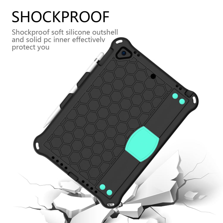 For iPad 9.7 2017/2018 Honeycomb Design EVA + PC Four Corner Anti Falling Flat Protective Shell With Straps