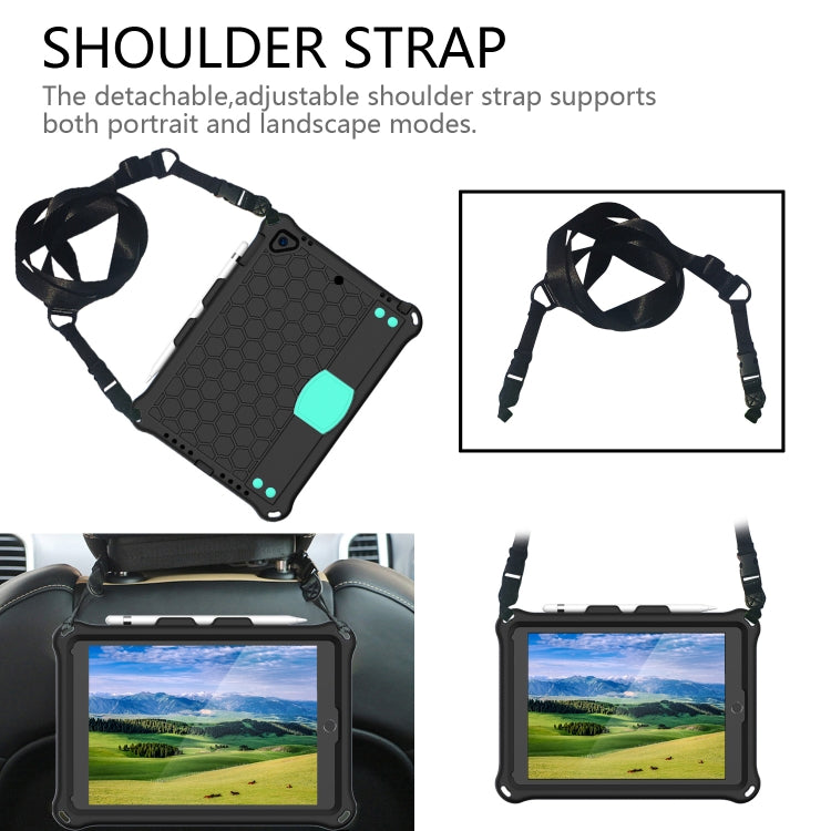 For iPad 9.7 2017/2018 Honeycomb Design EVA + PC Four Corner Anti Falling Flat Protective Shell With Straps
