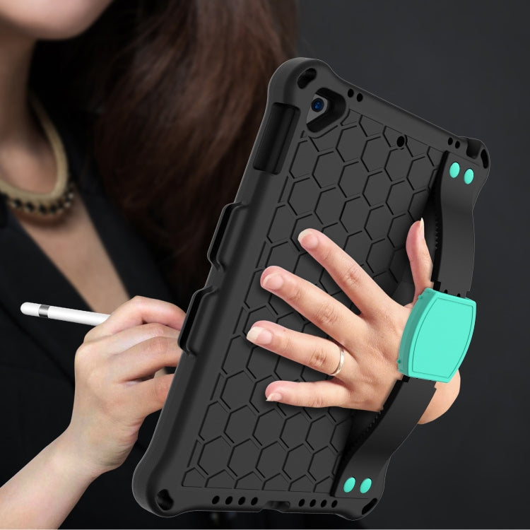 For iPad 9.7 2017/2018 Honeycomb Design EVA + PC Four Corner Anti Falling Flat Protective Shell With Straps