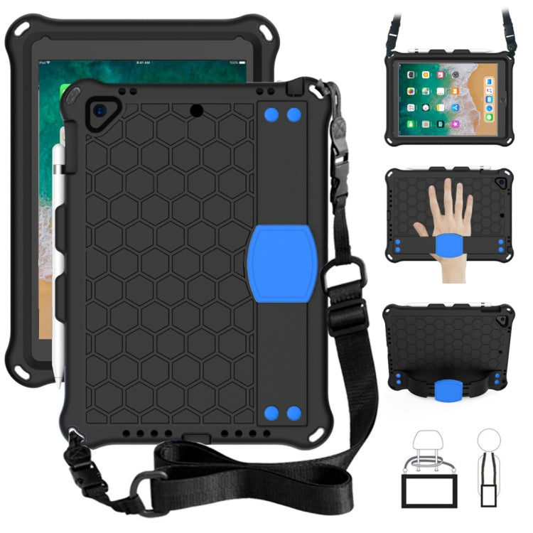 For iPad 9.7 2017/2018 Honeycomb Design EVA + PC Four Corner Anti Falling Flat Protective Shell With Straps