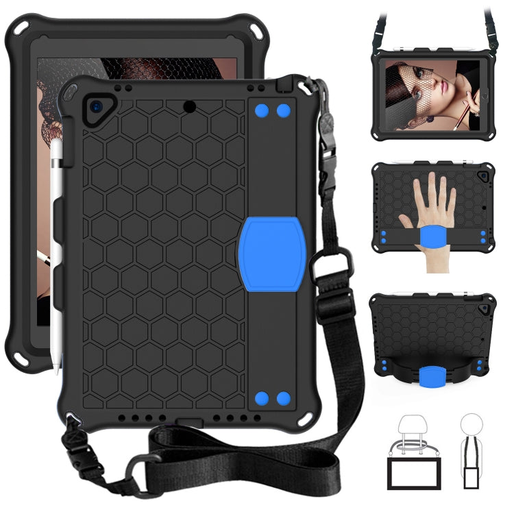 For iPad 9.7 2017/2018 Honeycomb Design EVA + PC Four Corner Anti Falling Flat Protective Shell With Straps