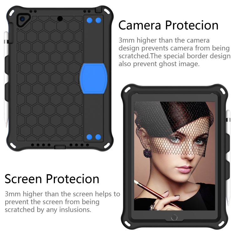 For iPad 9.7 2017/2018 Honeycomb Design EVA + PC Four Corner Anti Falling Flat Protective Shell With Straps