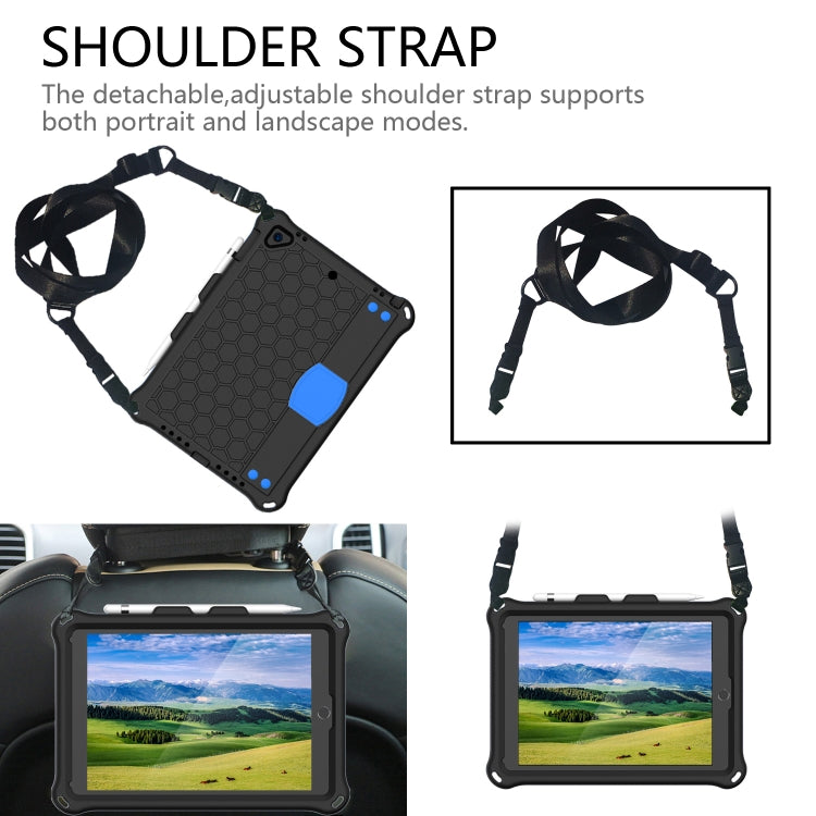 For iPad 9.7 2017/2018 Honeycomb Design EVA + PC Four Corner Anti Falling Flat Protective Shell With Straps