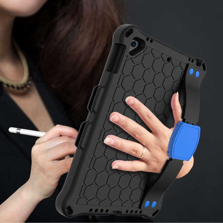 For iPad 9.7 2017/2018 Honeycomb Design EVA + PC Four Corner Anti Falling Flat Protective Shell With Straps