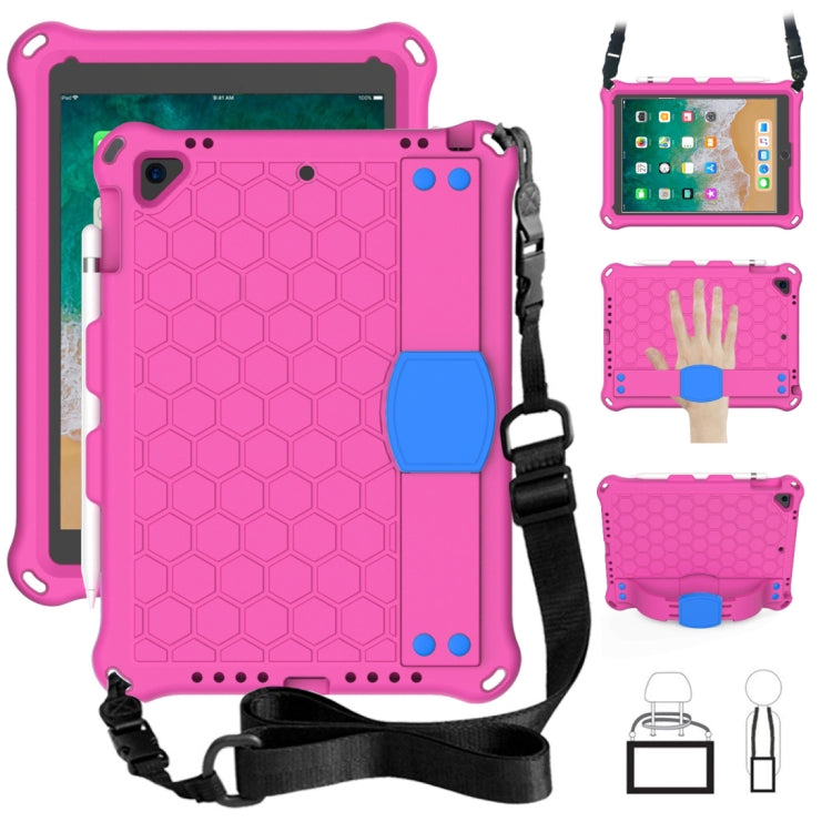 For iPad 9.7 2017/2018 Honeycomb Design EVA + PC Four Corner Anti Falling Flat Protective Shell With Straps