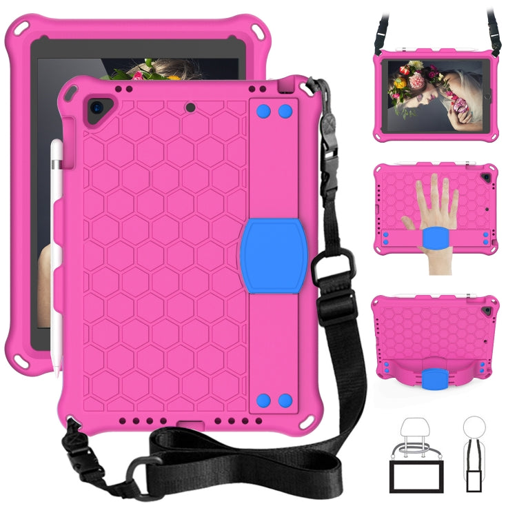 For iPad 9.7 2017/2018 Honeycomb Design EVA + PC Four Corner Anti Falling Flat Protective Shell With Straps