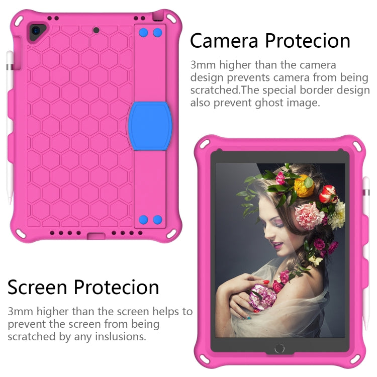 For iPad 9.7 2017/2018 Honeycomb Design EVA + PC Four Corner Anti Falling Flat Protective Shell With Straps