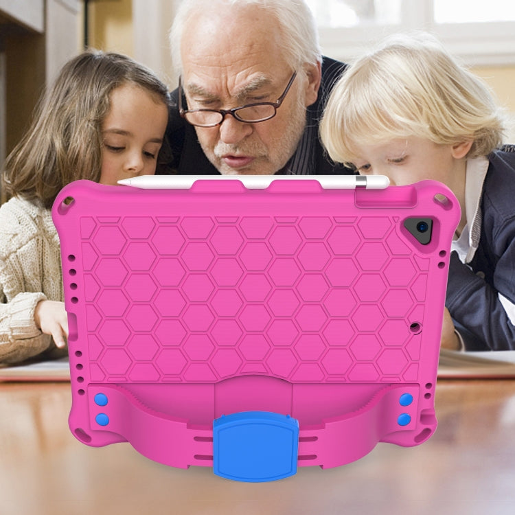 For iPad 9.7 2017/2018 Honeycomb Design EVA + PC Four Corner Anti Falling Flat Protective Shell With Straps