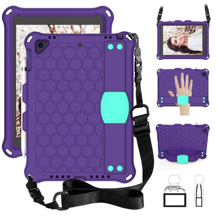 For iPad 9.7 2017/2018 Honeycomb Design EVA + PC Four Corner Anti Falling Flat Protective Shell With Straps