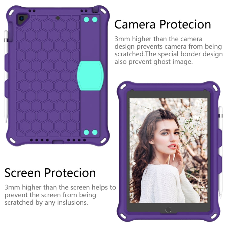 For iPad 9.7 2017/2018 Honeycomb Design EVA + PC Four Corner Anti Falling Flat Protective Shell With Straps