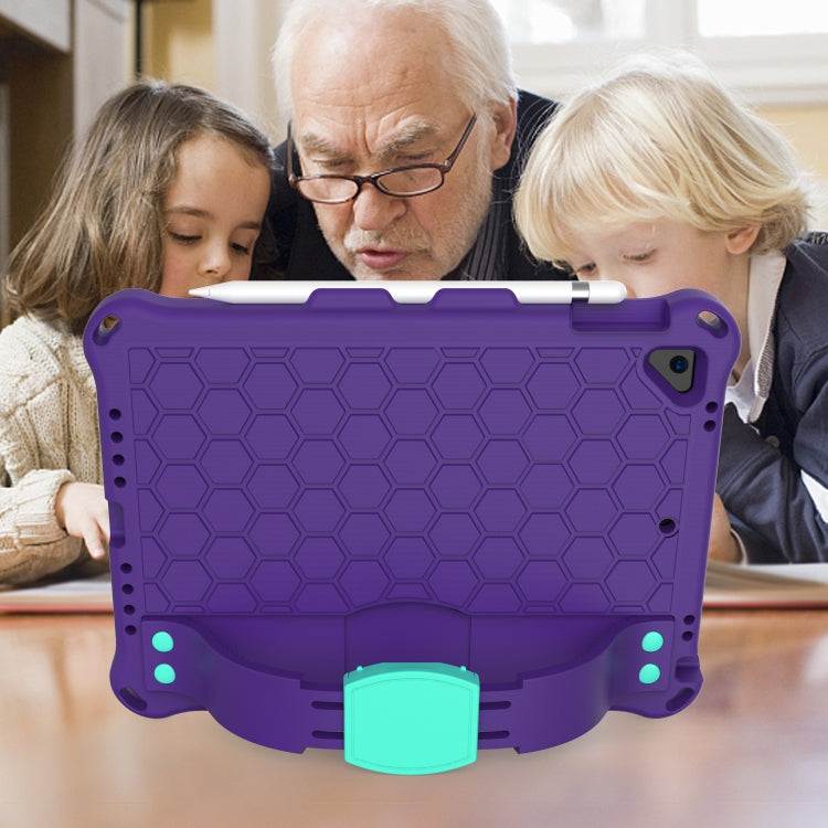 For iPad 9.7 2017/2018 Honeycomb Design EVA + PC Four Corner Anti Falling Flat Protective Shell With Straps